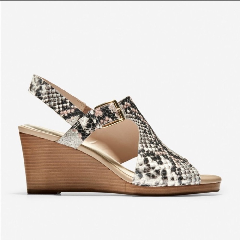 Nwot Cole Haan Philomina Python Open Toe Wedges - image 1